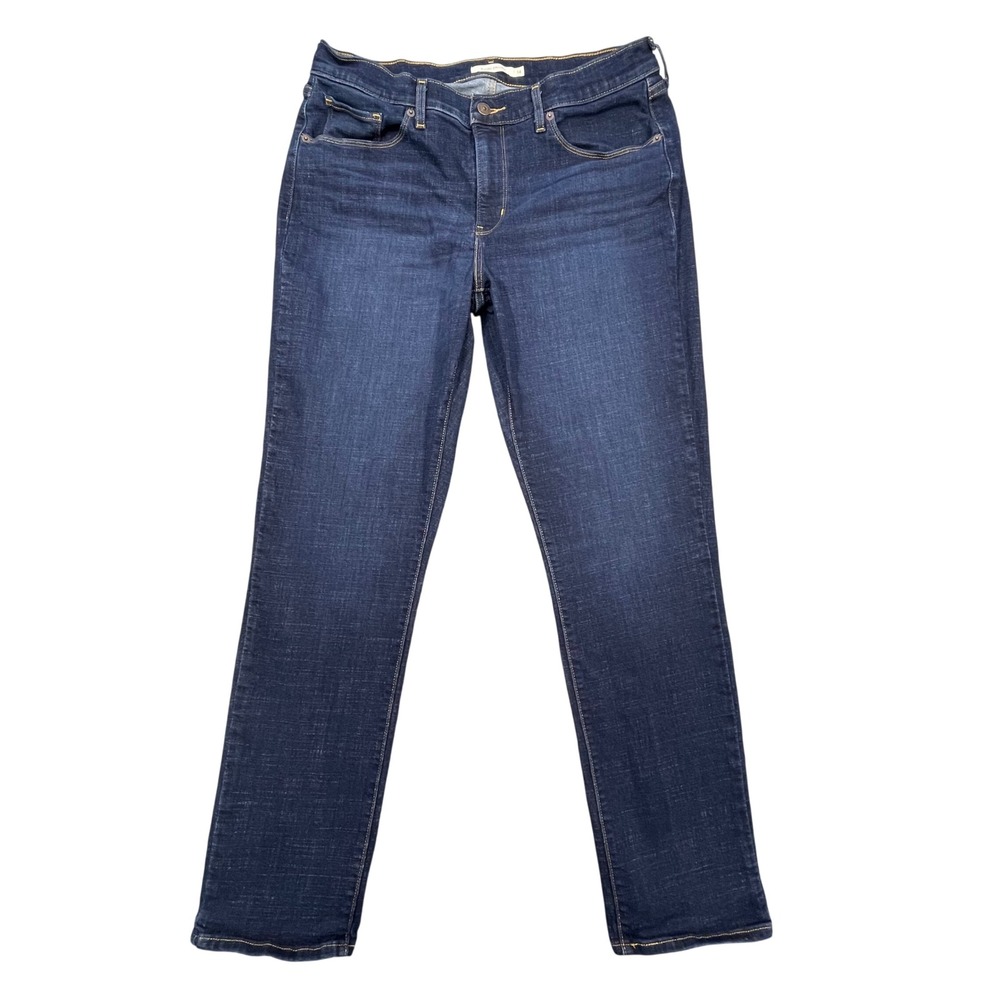 Levis Dark Wash Classic Straight Stretch Denim Jeans Womens 14